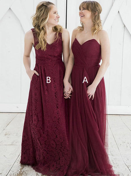 Mismatched Bridesmaid Dress,Burgundy Bridesmaid Dress,Long Bridesmaid Dress,BD00116
