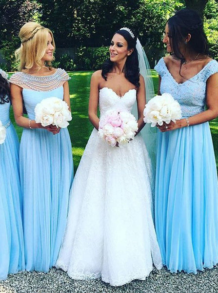 Mismatched Bridesmaid Dress,Light Blue Bridesmaid Dress,Chiffon Long Bridesmaid Dress,BD00108