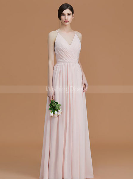 Modest Bridesmaid Dresses,Chiffon Bridesmaid Dress,Long Bridesmaid Dress with Straps,BD00253