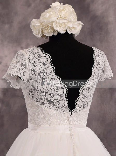 Modest Wedding Dress with Short Sleeves,Simple Wedding Gown,WD00528