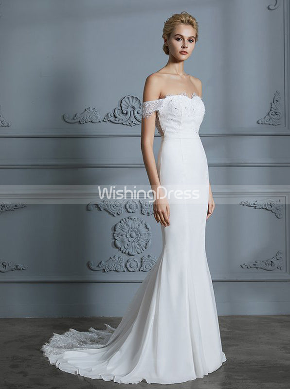 Modest Wedding Dresses,Mermaid Wedding Dress,Off the Shoulder Wedding