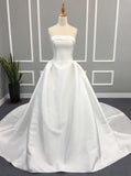 Modest Wedding Dresses,Satin Wedding Dress,Strapless Wedding Dress,Ivory Bridal Gown,WD00157