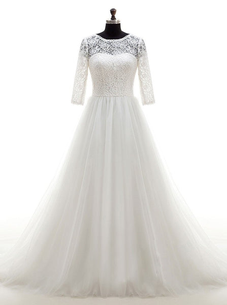 Modest Wedding Dresses,Wedding Dress with Sleeves,Aline Wedding Dress,WD00257