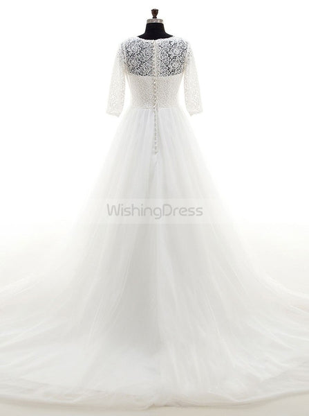 Modest Wedding Dresses,Wedding Dress with Sleeves,Aline Wedding Dress,WD00257