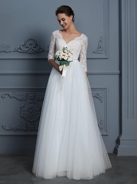 Modest Wedding Dresses,Wedding Dress with Sleeves,Floor Length Wedding Dress,WD00259