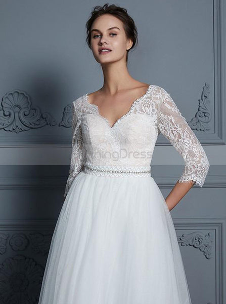 Modest Wedding Dresses,Wedding Dress with Sleeves,Floor Length Wedding Dress,WD00259