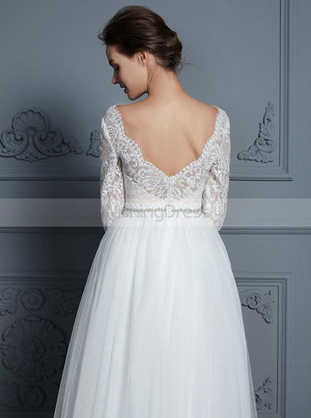 Modest Wedding Dresses,Wedding Dress with Sleeves,Floor Length Wedding Dress,WD00259
