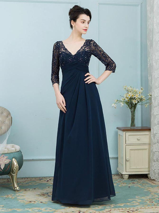 Mother of the Bride Dress with Sleeves,Full Figure Fall Mother of the Bride Dress,MD00011 US14 / Royal Blue