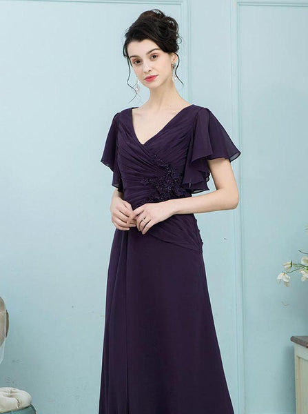 Mother of the Bride Dresses with Sleeves,Dark Purple Mother Dress,Youthful Mother Dress,MD00006