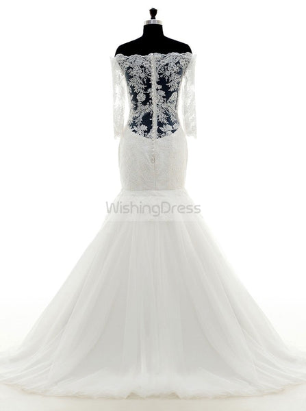 Off Shoulder Wedding Dresses,Wedding Dress with Sleeves,Mermaid Bridal Dress,WD00104