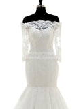Off Shoulder Wedding Dresses,Wedding Dress with Sleeves,Mermaid Bridal Dress,WD00104