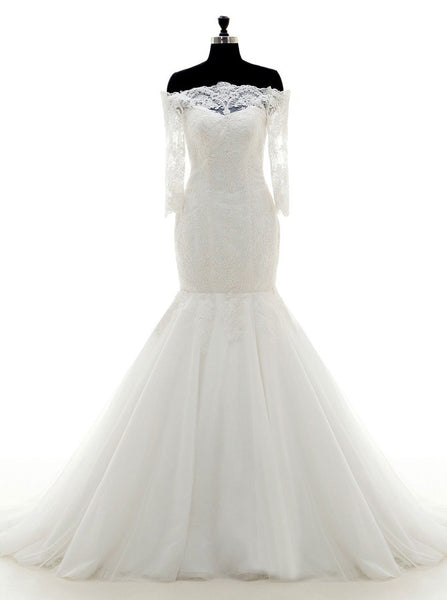 Off Shoulder Wedding Dresses,Wedding Dress with Sleeves,Mermaid Bridal Dress,WD00104