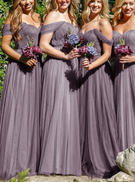 Off the Shoulder Bridesmaid Dress,Tulle Bridesmaid Dress,Modest Long Bridesmaid Dress,BD00033