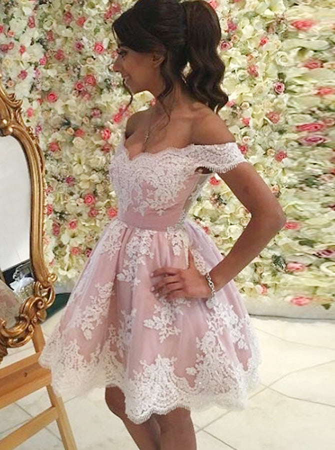 Off the Shoulder Homecoming Dresses,Lace Homecoming Dress,Homecoming D