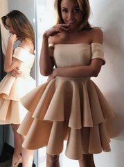 Off the Shoulder Homecoming Dresses,Tiered Short Prom Dress,HC00172, US16W / Red