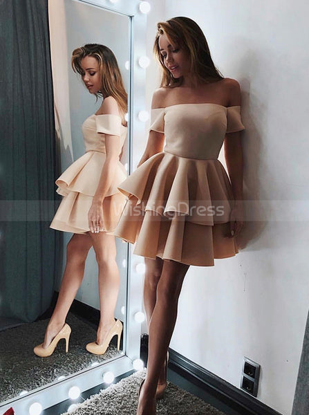 Off the Shoulder Homecoming Dresses,Tiered Short Prom Dress,HC00172