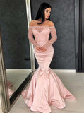 Off the Shoulder Prom Dress with Long Sleeves,Mermaid Evening Dress,PD00450