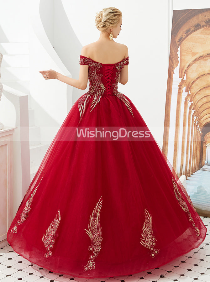 Girl's Off-Shoulder Beaded Pageant Dress - Cap Sleeve Princess Ball Gown In Watermelon Red