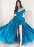 Off the Shoulder Prom Dresses,Taffeta Prom Dress,Prom Dress with Slit,PD00257
