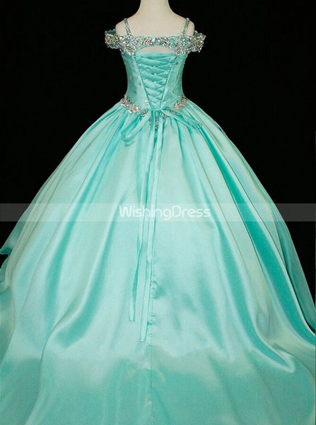 Off the Shoulder Satin Little Princess Dresses,Beaded Little Girls Pageant Gowns,GPD0056