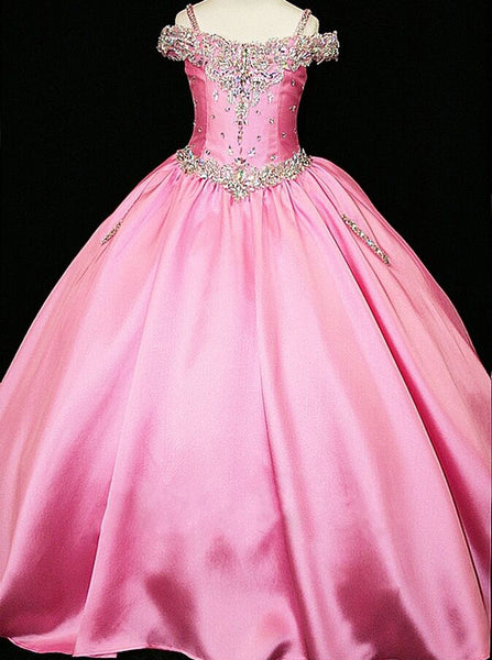 Off the Shoulder Satin Little Princess Dresses,Beaded Little Girls Pageant Gowns,GPD0056
