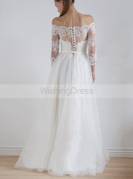 Off the Shoulder Wedding Dresses,Boho Wedding Dress,Casual Bridal Dress,Beach Bridal Dress,WD00088