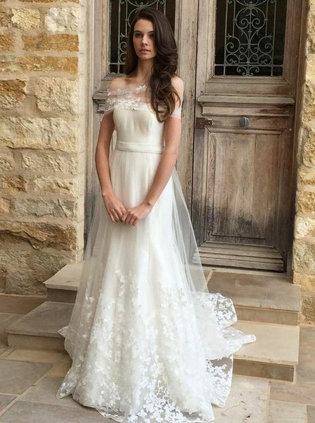 Off the Shoulder Wedding Dresses,Floral Wedding Dress,Tulle Wedding Dress,WD00178