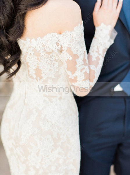Off The Shoulder Wedding Dresses,Lace Wedding Dress,Long Sleeves Wedding Dress,WD00111