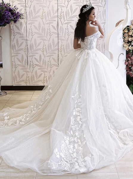 Off the Shoulder Wedding Gown,Princess Ball Gown Wedding Dress,WD00410