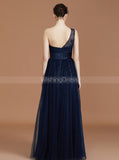 One Shoulder Bridesmaid Dress,Dark Navy Bridesmaid Dress,Long Bridesmaid Dress,BD00221