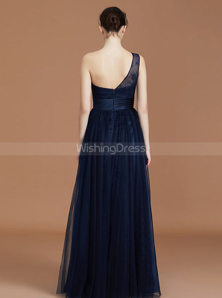 One Shoulder Bridesmaid Dress,Dark Navy Bridesmaid Dress,Long Bridesmaid Dress,BD00221