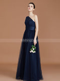 One Shoulder Bridesmaid Dress,Dark Navy Bridesmaid Dress,Long Bridesmaid Dress,BD00221