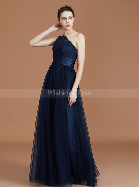 One Shoulder Bridesmaid Dress,Dark Navy Bridesmaid Dress,Long Bridesmaid Dress,BD00221