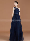 One Shoulder Bridesmaid Dress,Dark Navy Bridesmaid Dress,Long Bridesmaid Dress,BD00221