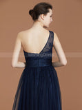 One Shoulder Bridesmaid Dress,Dark Navy Bridesmaid Dress,Long Bridesmaid Dress,BD00221