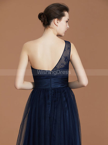 One Shoulder Bridesmaid Dress,Dark Navy Bridesmaid Dress,Long Bridesmaid Dress,BD00221