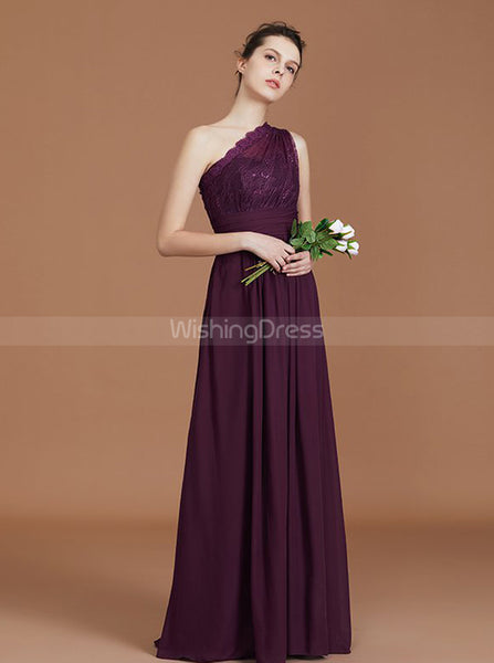 One Shoulder Bridesmaid Dresses,Grape Bridesmaid Dress,Long Bridesmaid Dress,BD00229