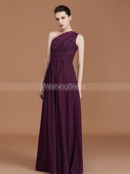 One Shoulder Bridesmaid Dresses,Grape Bridesmaid Dress,Long Bridesmaid Dress,BD00229