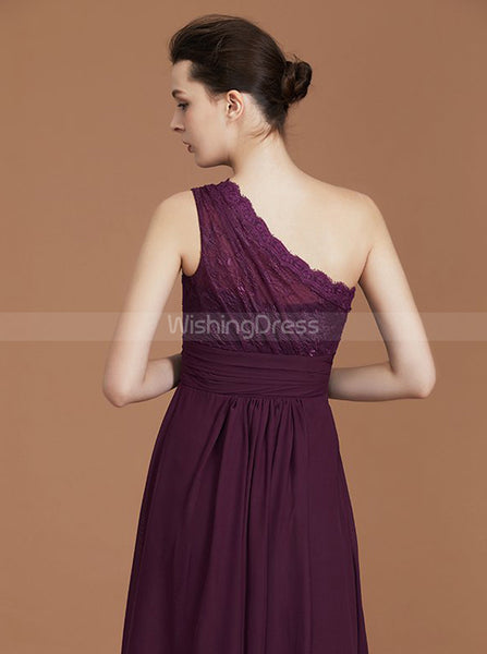 One Shoulder Bridesmaid Dresses,Grape Bridesmaid Dress,Long Bridesmaid Dress,BD00229