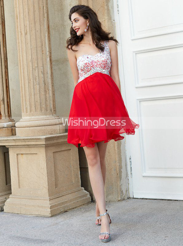 One Shoulder Empire Waist Homecoming Dresses,Short Chiffon Homecoming - Wishingdress One Shoulder Empire Waist Homecoming Dresses,Short Chiffon Homecoming - Wishingdress