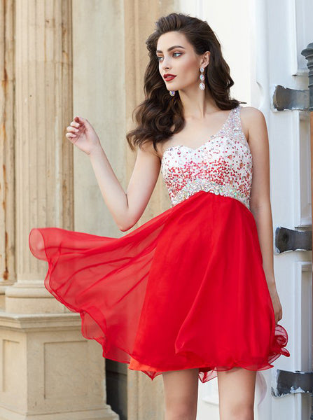 One Shoulder Empire Waist Homecoming Dresses,Short Chiffon Homecoming Dress,HC00171