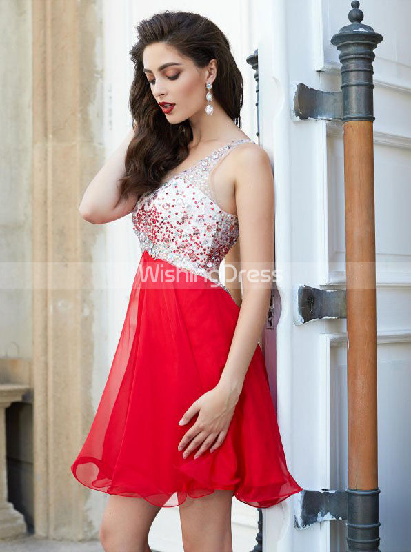 One Shoulder Empire Waist Homecoming Dresses,Short Chiffon Homecoming - Wishingdress One Shoulder Empire Waist Homecoming Dresses,Short Chiffon Homecoming - Wishingdress