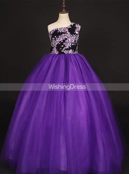 One Shoulder Girls Pageant Dress,Beaded Girls Pageant Ball Dress,GPD0010