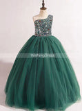 One Shoulder Girls Pageant Dress,Beaded Girls Pageant Ball Dress,GPD0010