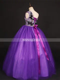 One Shoulder Girls Pageant Dress,Beaded Girls Pageant Ball Dress,GPD0010