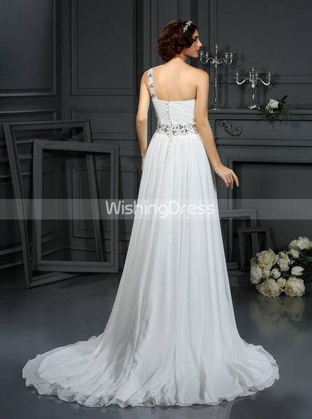 One Shoulder Wedding Dress,Chiffon Long Wedding Dress,Beach Wedding Dress,WD00287