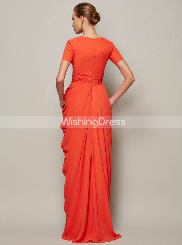 Orange Mother of the Bride Dresses,MOB Dress with Sleeves,Chiffon Long