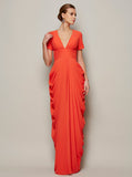 Orange Mother of the Bride Dresses,MOB Dress with Sleeves,Chiffon Long MOB Dress,MD00040