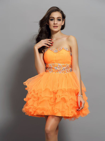 Orange Sweet 16 Dresses,Strapless Sweet 16 Dress,Ruffled Sweet 16 Dress,SW00033