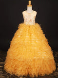 Orange Tiered Girls Pageant Dresses,Big Girls Pageant Ball Dress,GPD0005